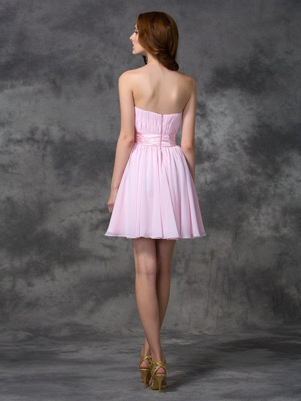 Princess Sweetheart Pleated Sleeveless Short Chiffon Dress