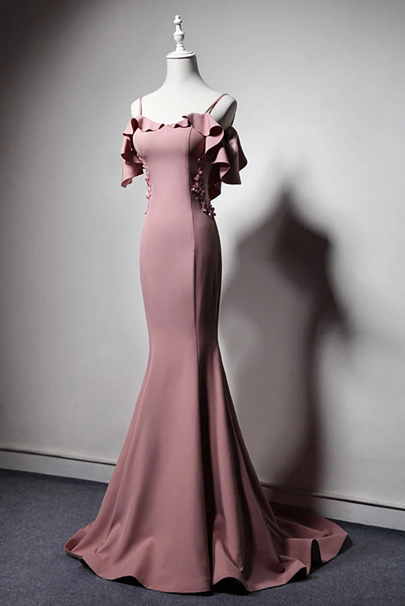 Simple pink mermaid long prom dress pink mermaid prom dress