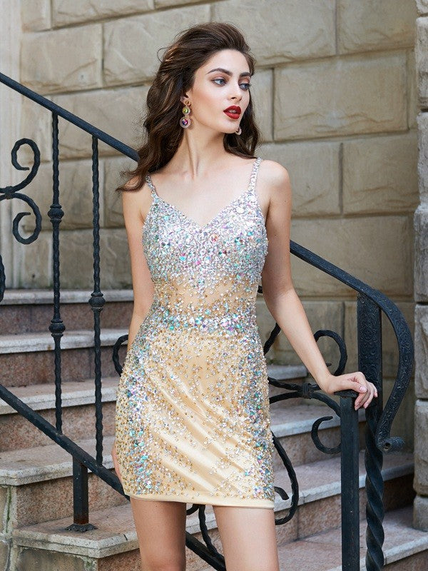 Slim fit straight tube thin shoulder strap mesh sleeveless sequin short mini dress