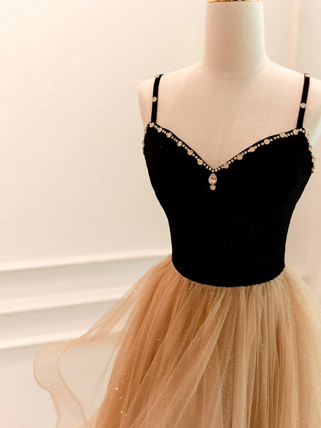 A-Line Champagne Tulle Long Prom Dress Long Prom Dresses