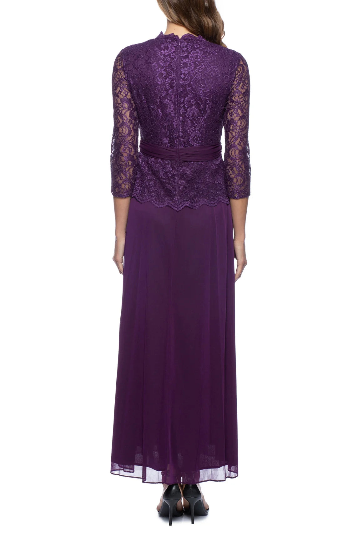 Marina 3/4 Sleeve V-neck Lace Tight Chiffon Long Mother of the Bride Dresses Dress