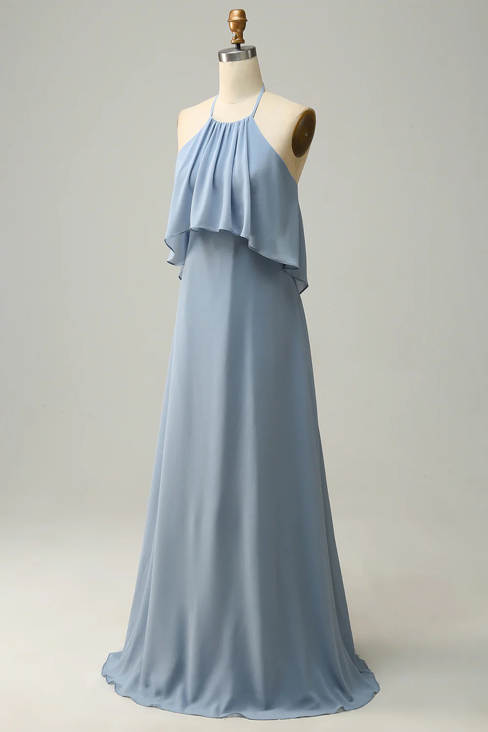 A Line Halter Chiffon Bridesmaid Dress with Ruffles