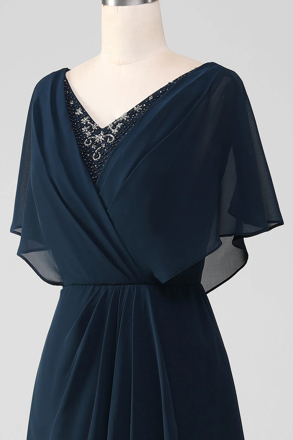 OKBBN A-line V-neck asymmetrical sequin bridal mother gown