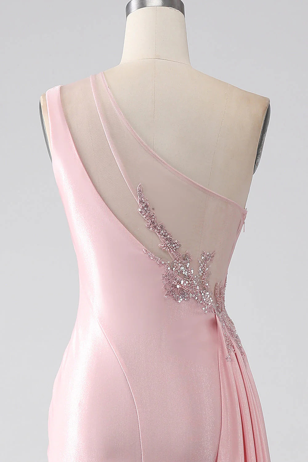 OKBBN Mermaid One Shoulder sequin applique pleated slit long dance dress