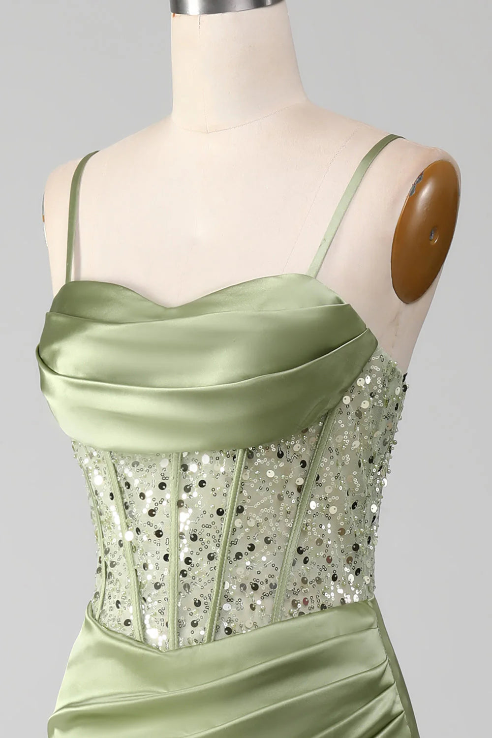 OKBBN mermaid sequin pleated tight corset satin evening gown