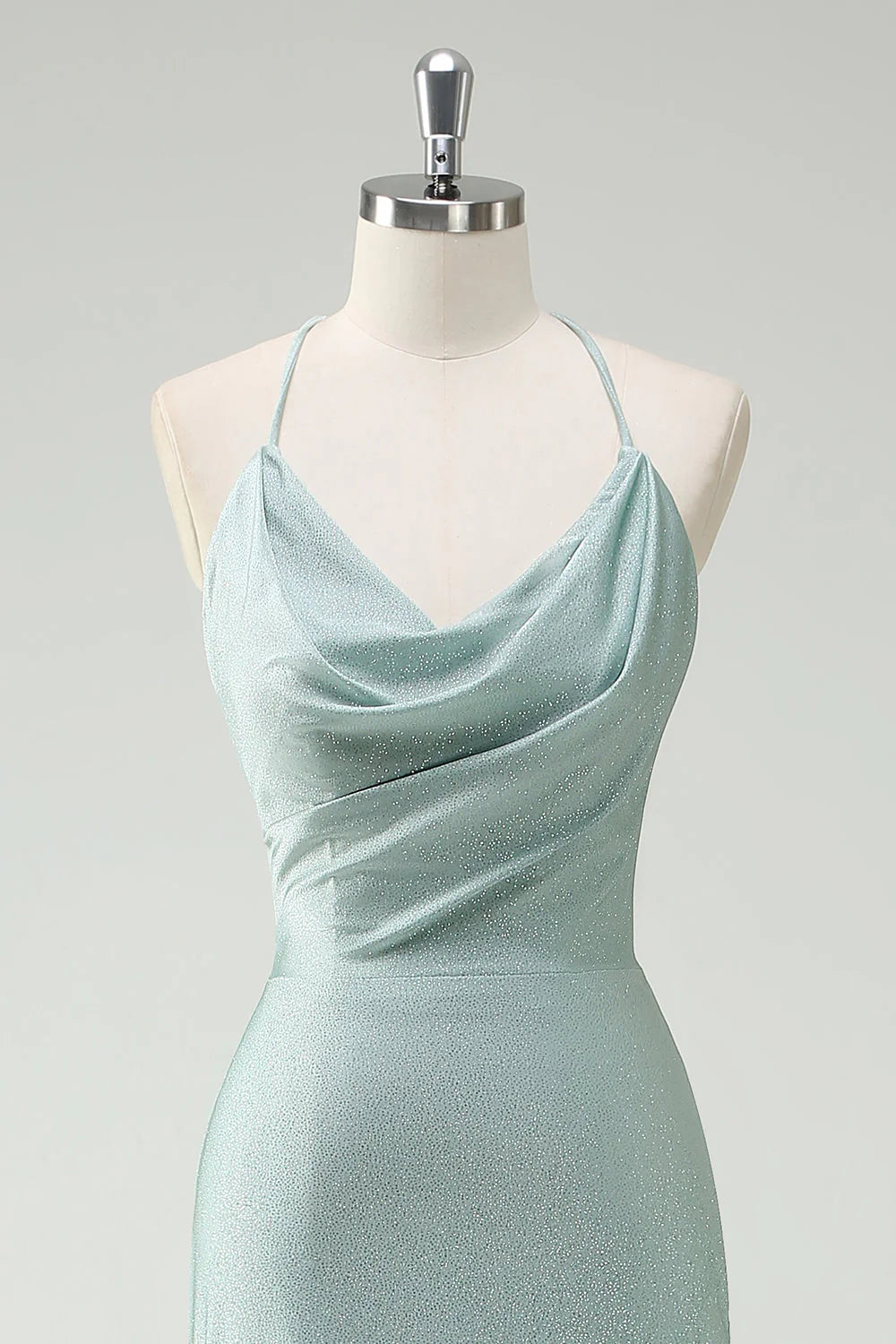 OKBBN mermaid slim shoulder strap pleated long sleeveless evening gown