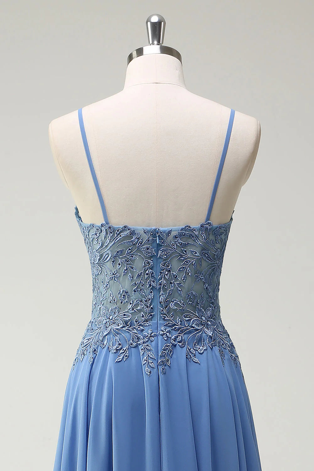 OKBBN decal A-line thin shoulder strap pleated long ball gown