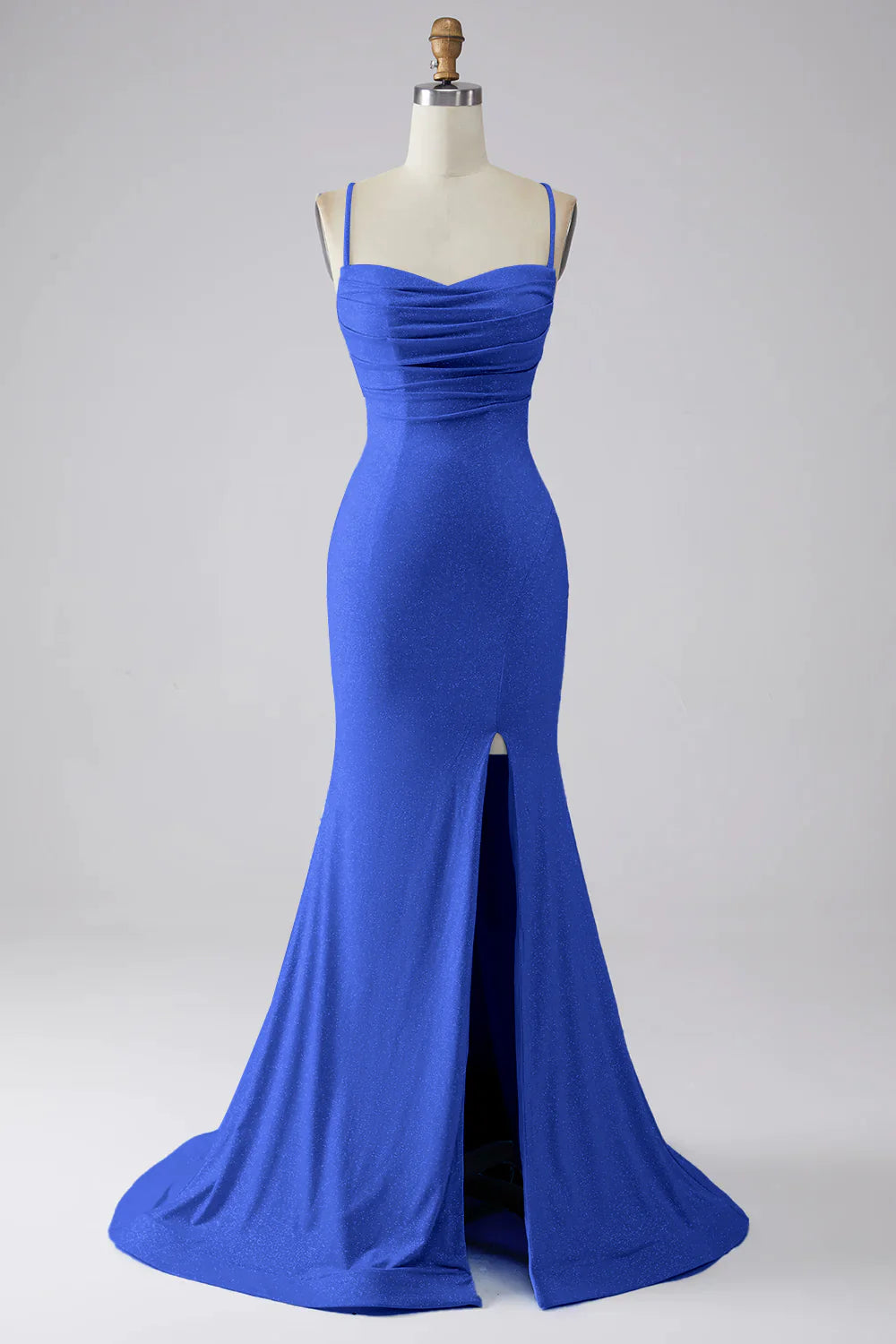 OKBBN mermaid slim shoulder strap slit sleeveless long ball dress