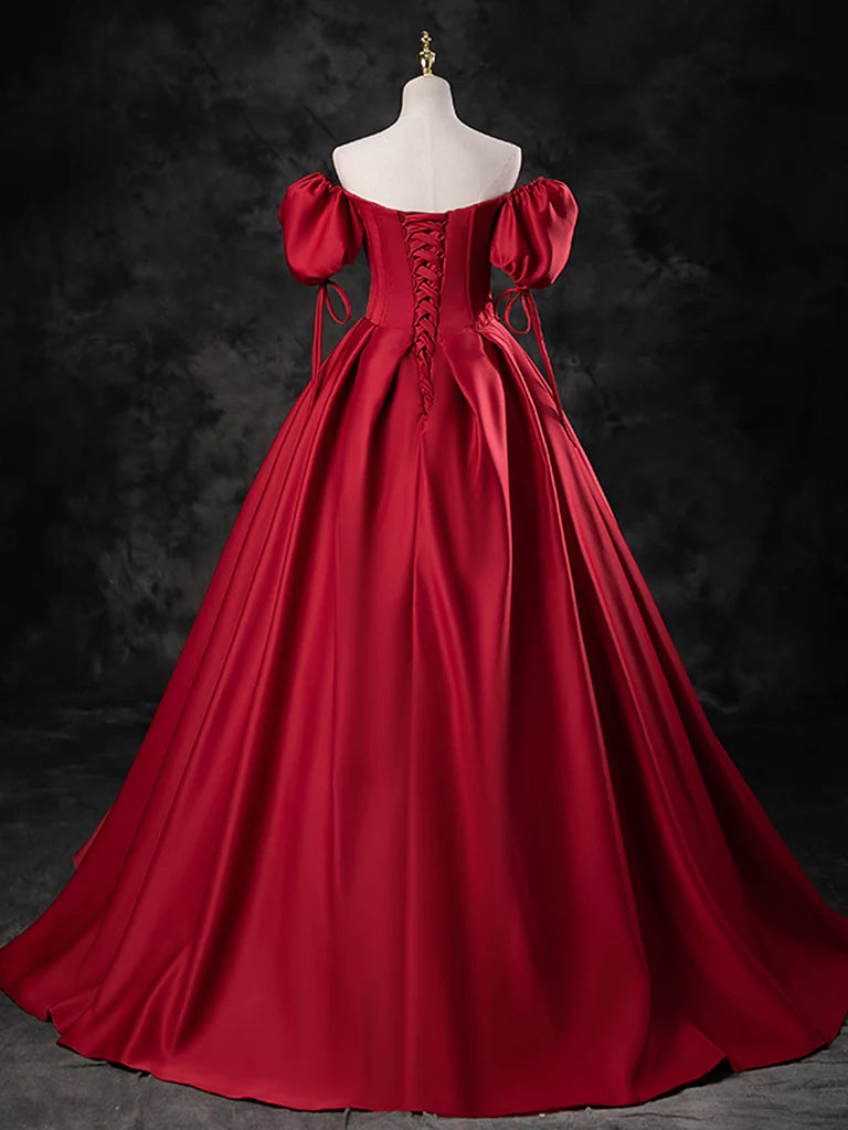 A-Line Sweetheart Neck Burgundy Long Evening Dress Burgundy Formal Dress