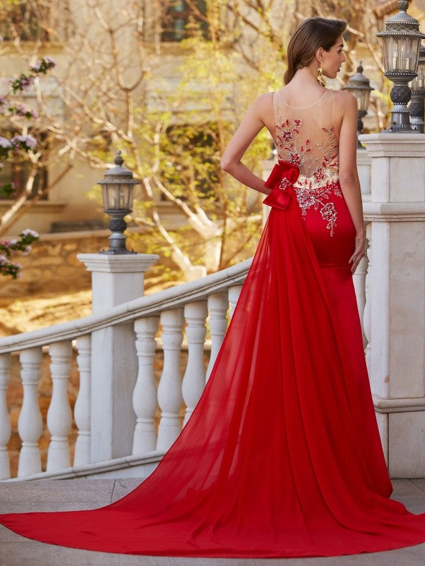 Slim fit mermaid slanted collar sleeveless palace skirt hem inlaid satin dress