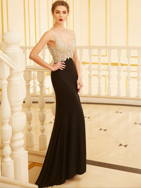 Sexy column V-neck rolled edge sleeveless brushed straight spandex dress