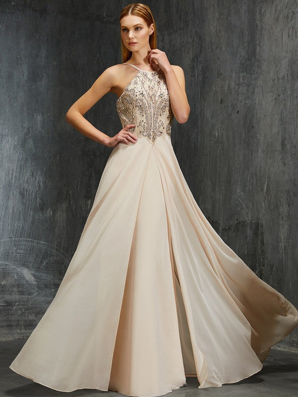 Sweet slim princess spaghetti strap sleeveless roll/strapless chiffon dress