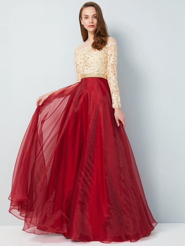 Elegant Princess Naked Neck Floor Sweeping Long sleeved Party Dress