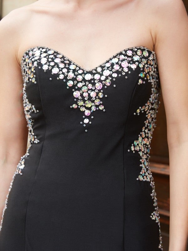 Columnar Sweetheart Sequins Sleeveless Spandex Brush Party Dress