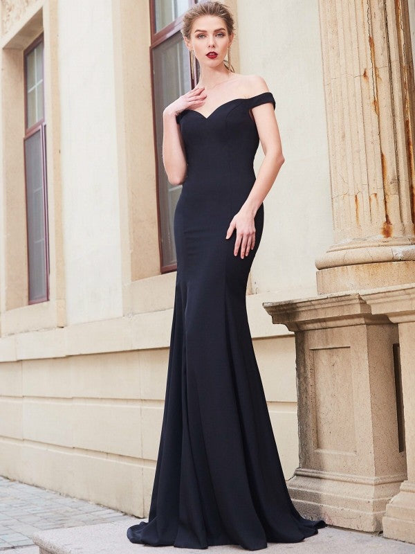 Slim fit mermaid off the shoulder sleeveless ruffled Japanese satin dress
