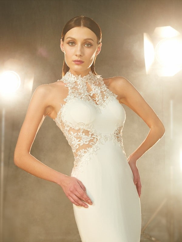 Elegant Mermaid High Collar Sleeveless Sweeping Collar Sticker Spandex Dress