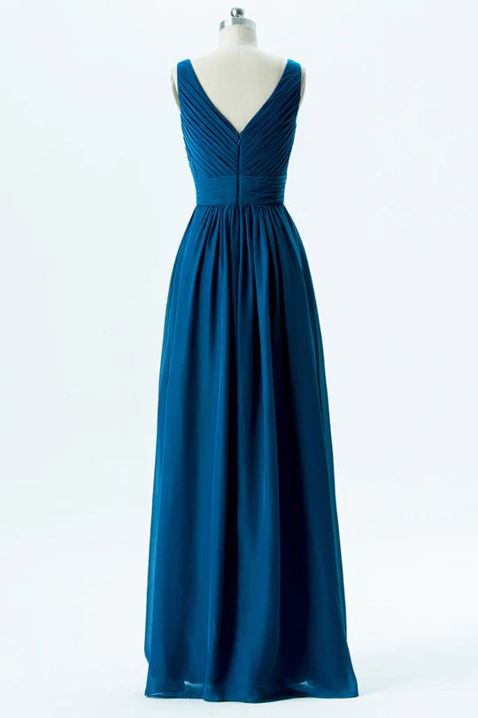 V-Neck Banded Waist Bridesmaid Dress