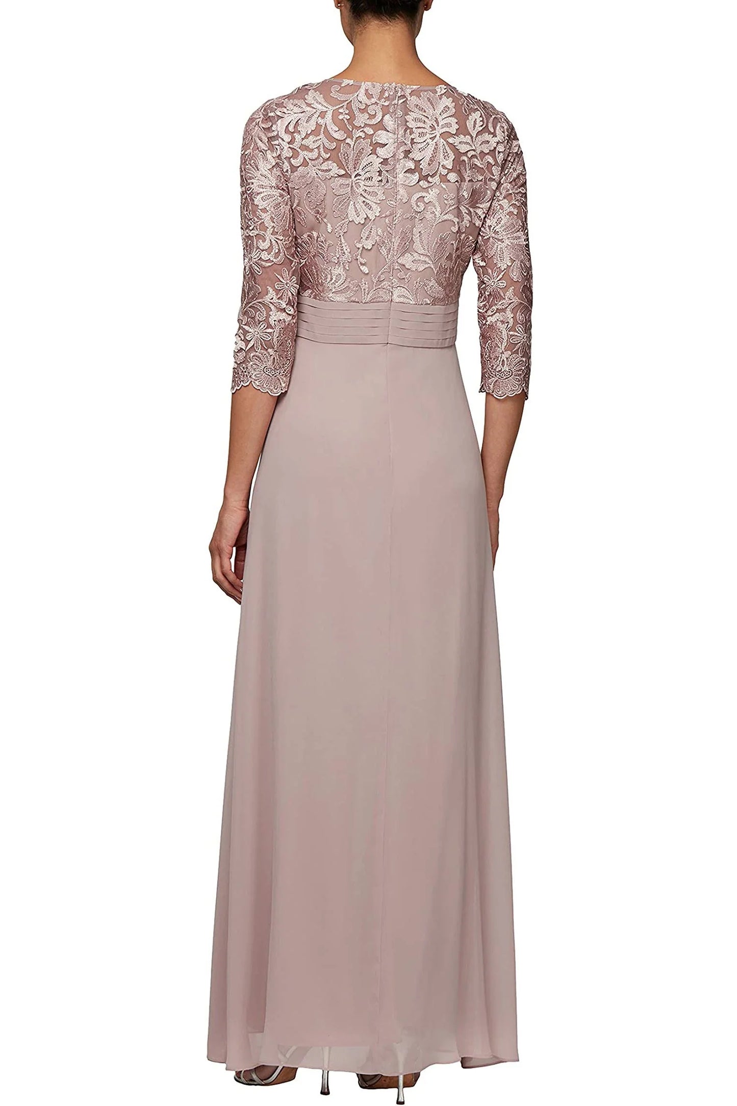 Scoop Neck 3/4 Sleeves Back Zipper Shimmering Long Embroidered Sequin Mother of the Bride Dresses
