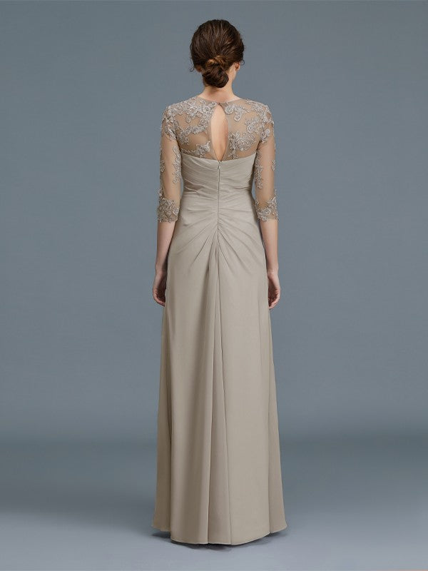 A-line Princess Dress Chiffon Ruffle Edge Floor mopping Bride Mom Dress