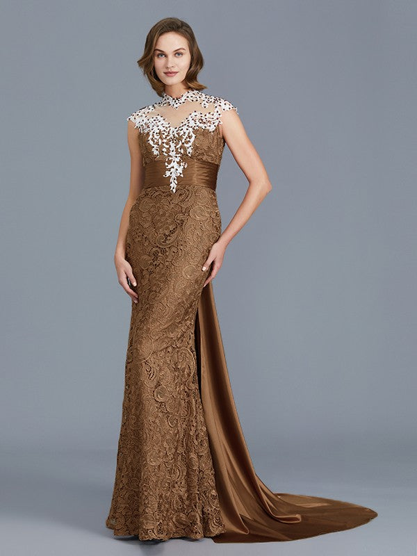 Mermaid Scoop Sleeveless Beaded Lace Floor Sweeping Bride Dress