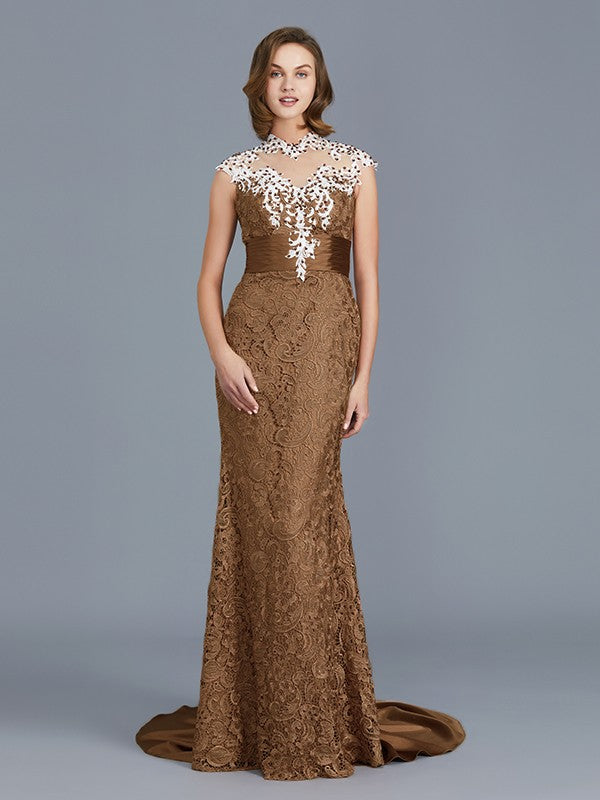 Mermaid Scoop Sleeveless Beaded Lace Floor Sweeping Bride Dress