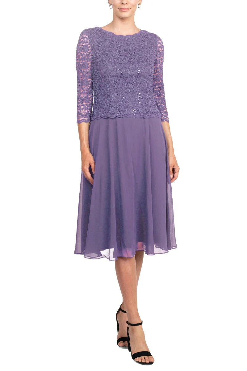 Jewel Neck 3/4 Sleeve Embellished Lace Bodice Zipper Back Solid Lace & Chiffon Mother of the Bride Dresses