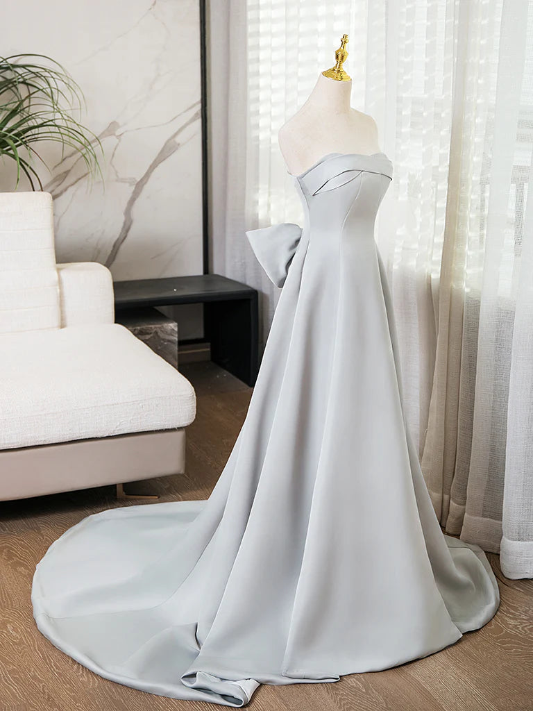 A-Line Sweetheart Neck Satin Gray Long Evening Dress