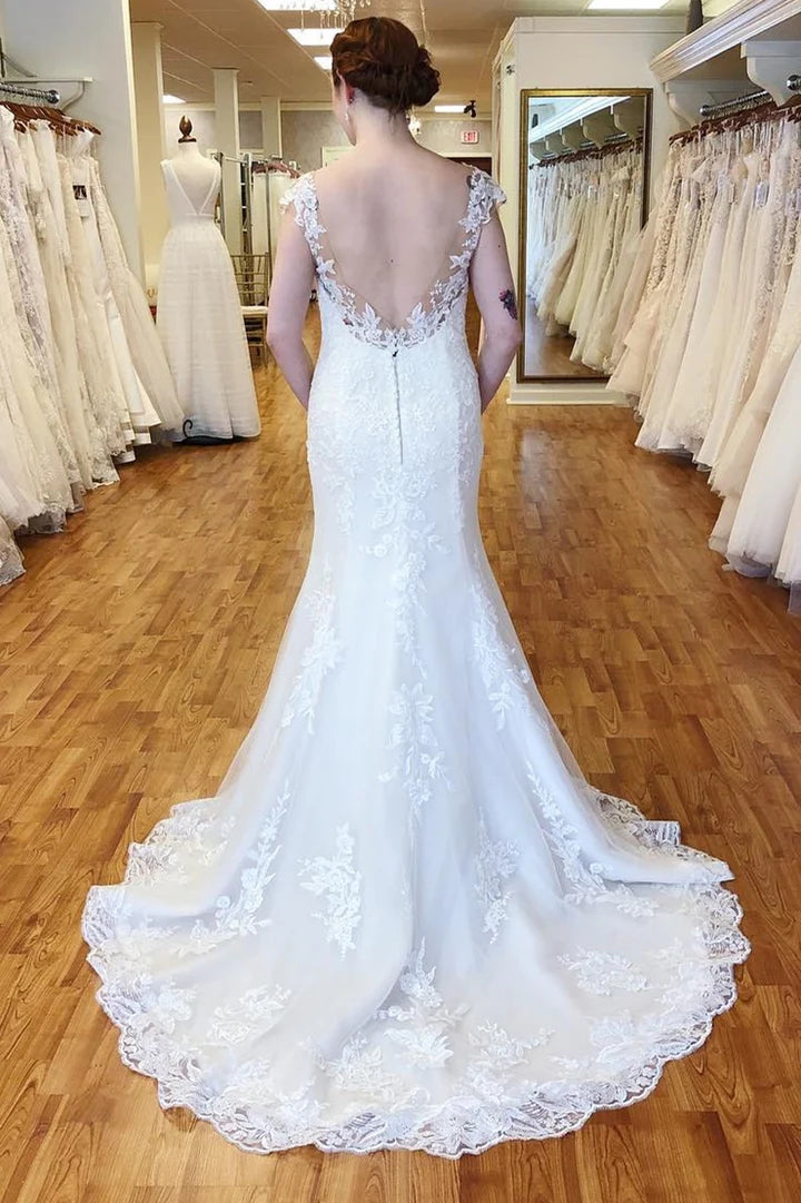 Lace Portrait Backless Mermaid Wedding Dress