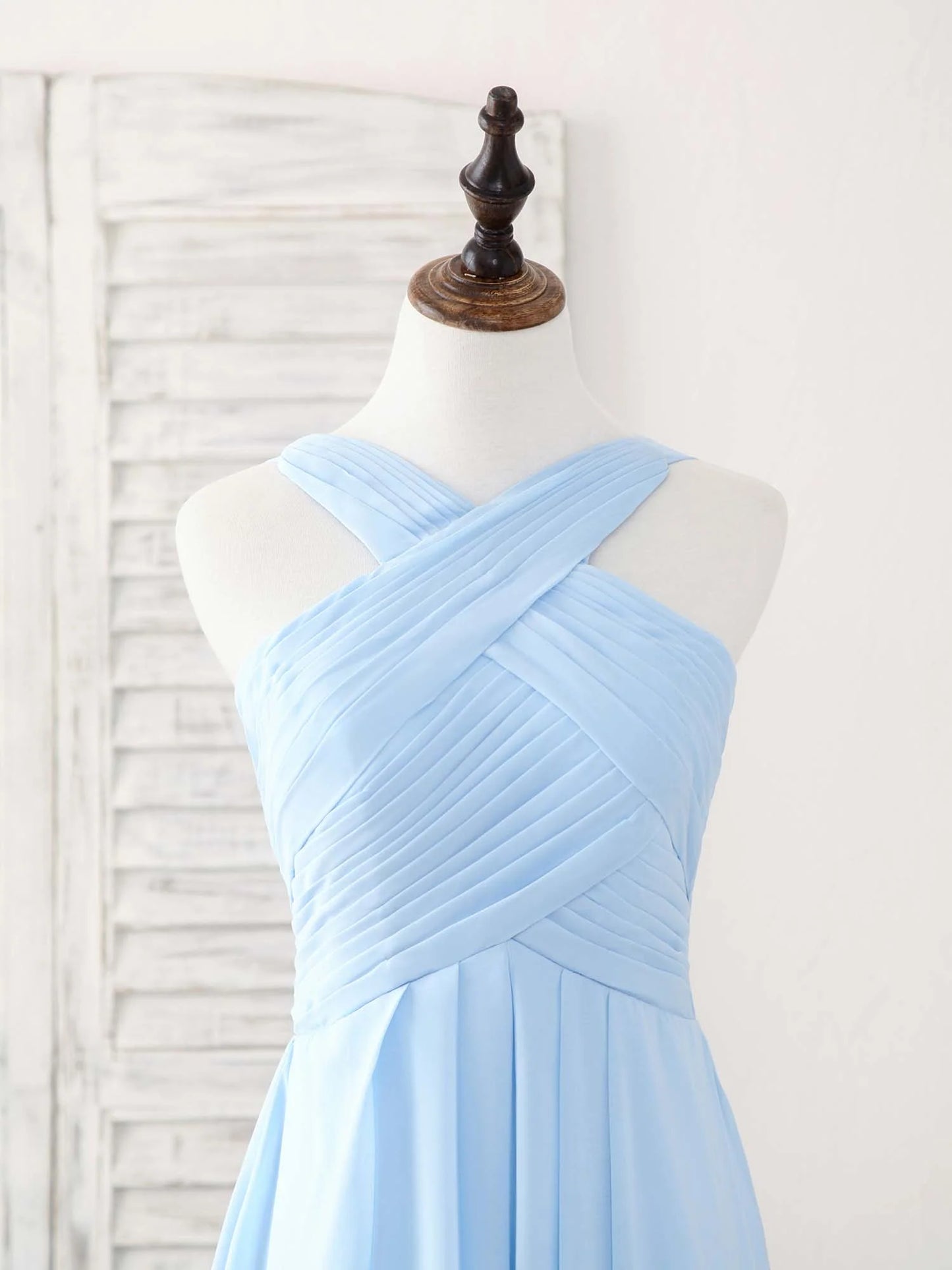 V Neck Chiffon Blue Long Prom Dress Blue Bridesmaid Dress