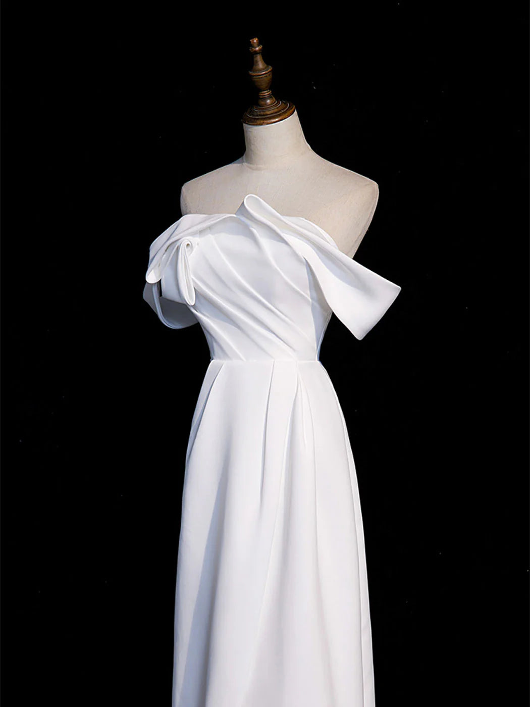 White Off Shoulder Satin Long Prom Dress White Long Evening Formal Dress