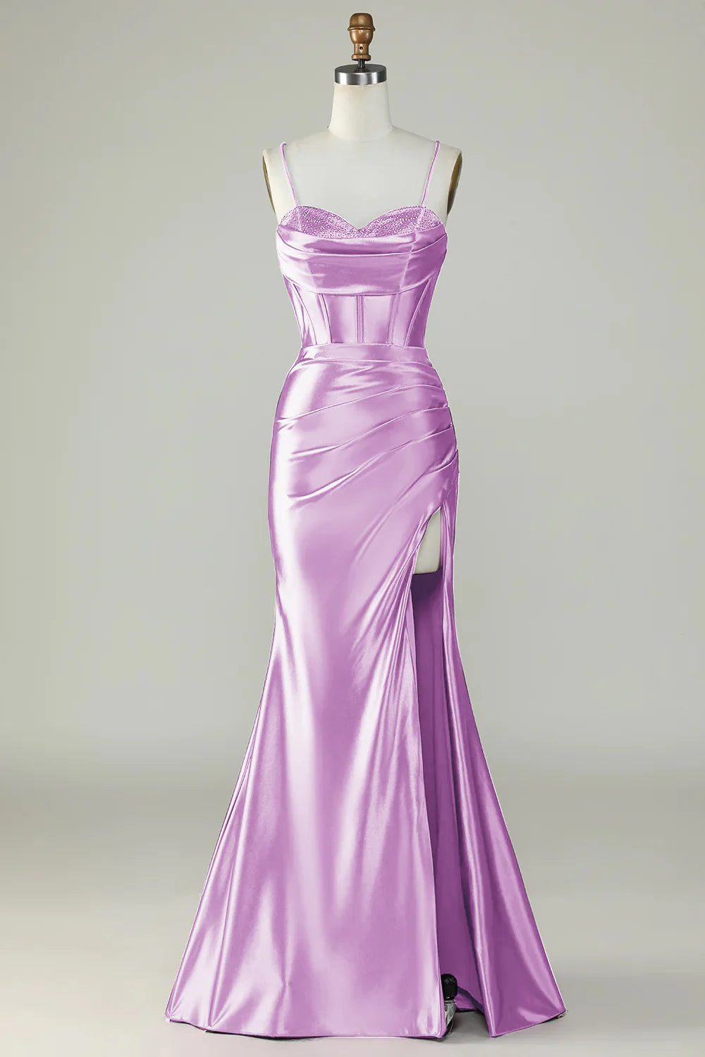 OKBBN mermaid slim shoulder strap slit long evening gown