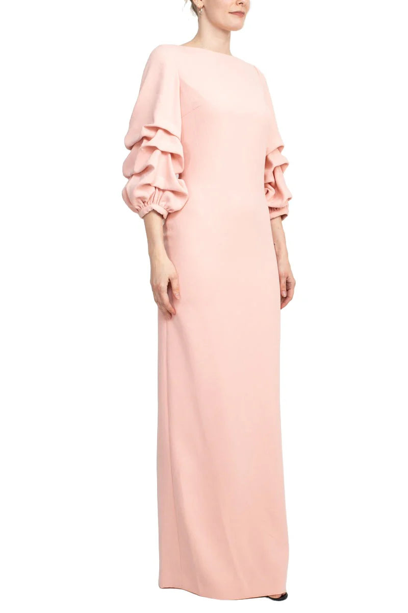 Crew Neck Gathered 3/4 Sleeve Bodycon Zipper Back Slit Back Mother of the Bride Dresses