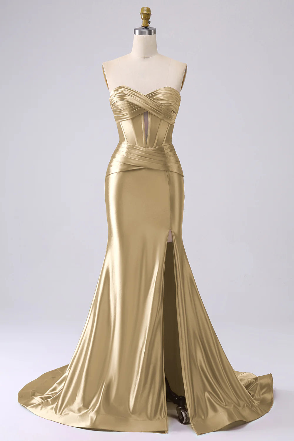 OKBBN mermaid tight corset slit long satin evening gown