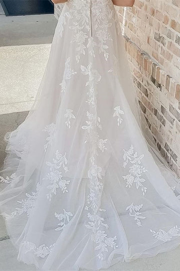 White Lace A-Line Long Wedding Dress