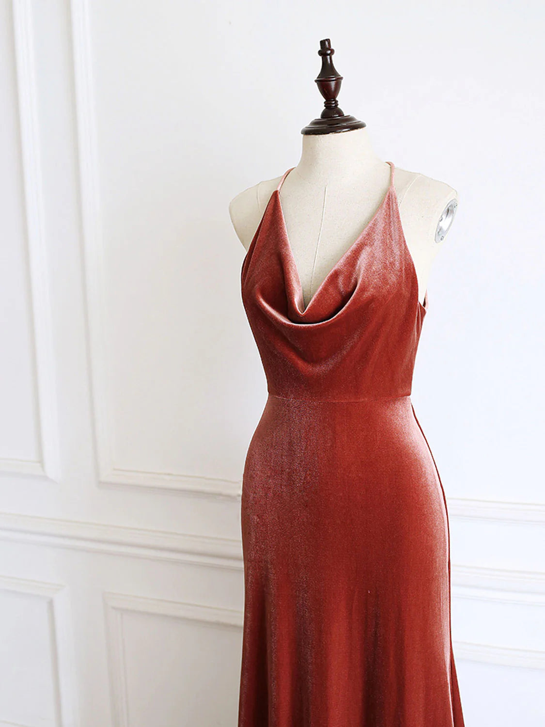 V Neck Mermaid Long Evening Dress Velvet Formal Evening Dresses