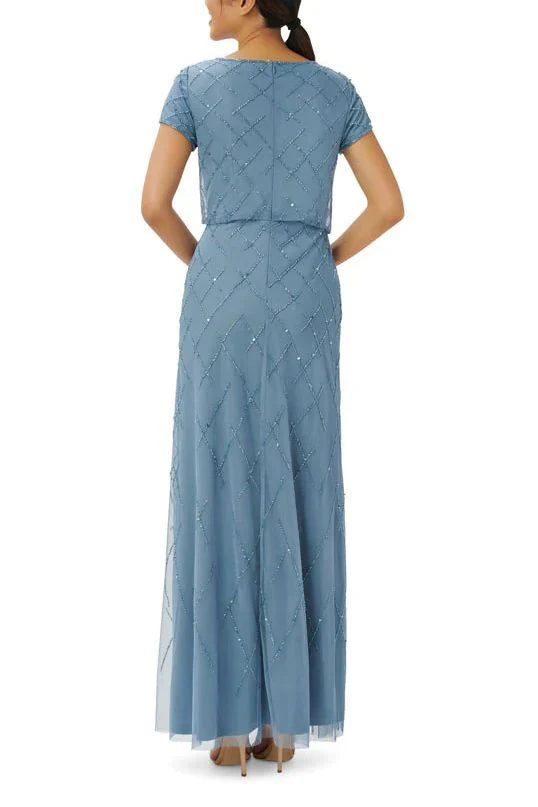 Boat Neck Back Zipper Short Sleeves Beaded Gown Mother of the Bride Dresses 
