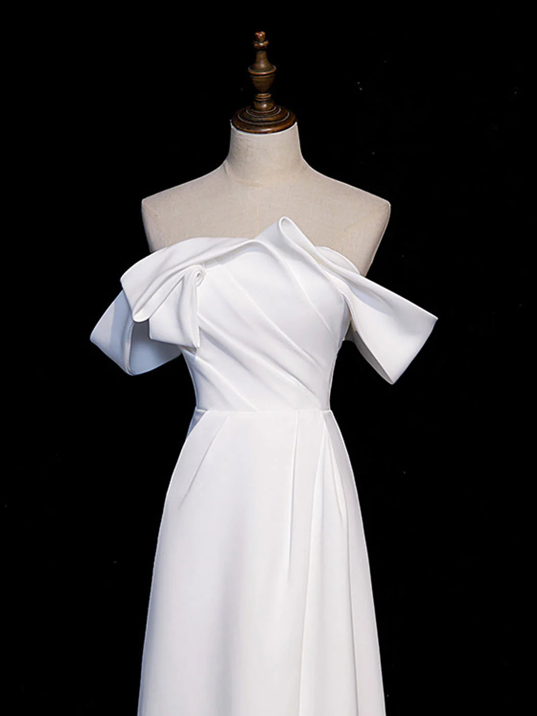 White Off Shoulder Satin Long Prom Dress White Long Evening Formal Dress