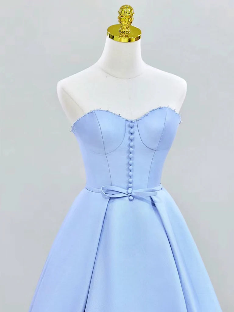 A-Line Sweetheart Neck Satin Blue Long Evening Dress Blue Long Formal Dress
