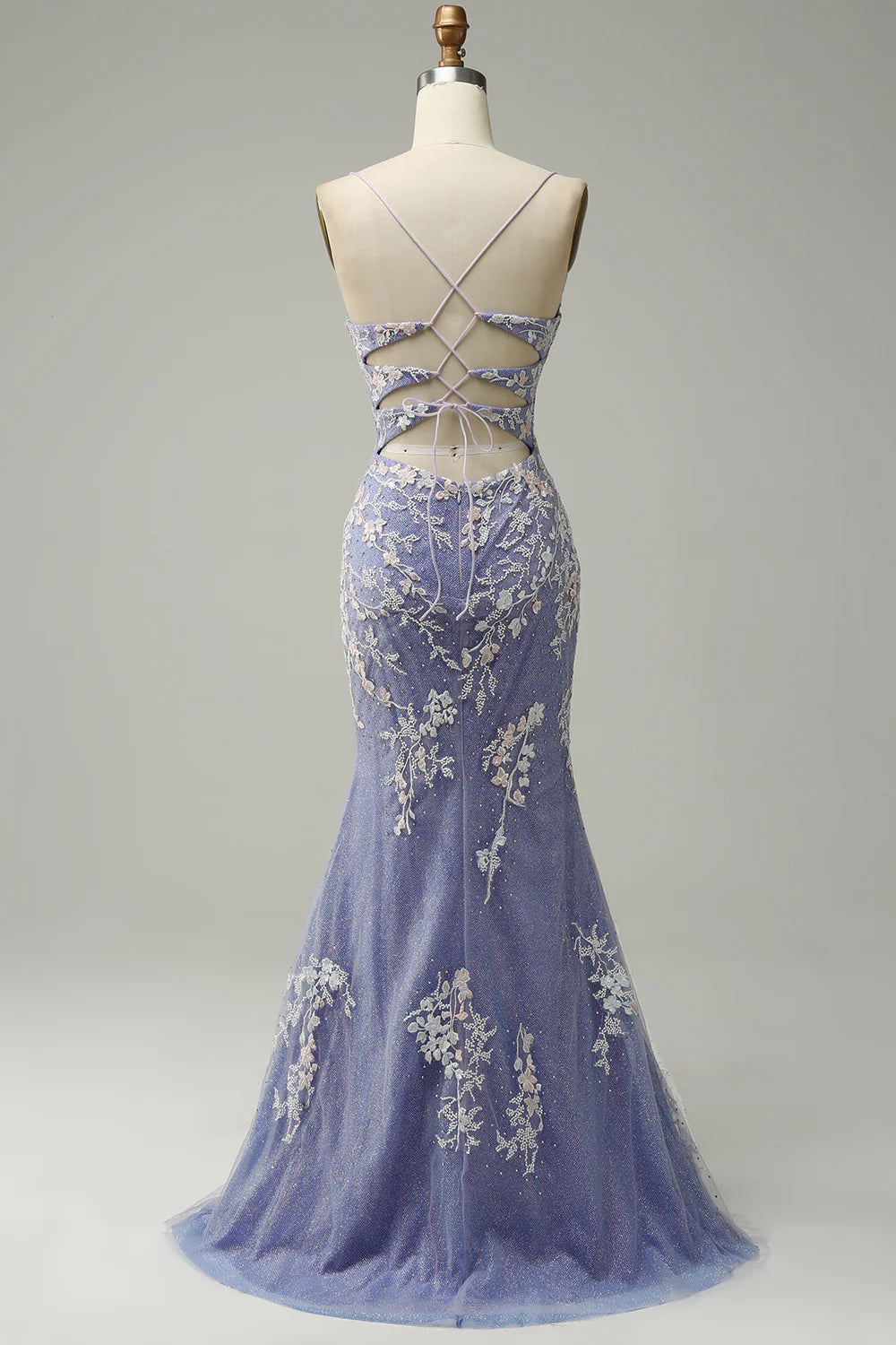 Elegant V-neck light blue ball dress with embellished beads