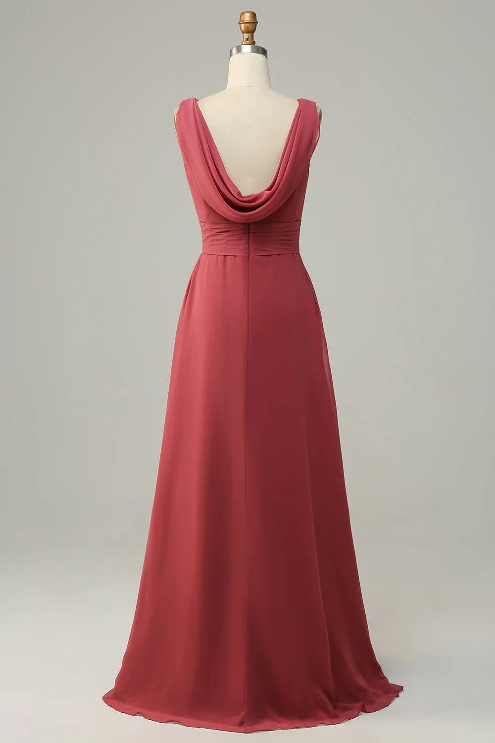 Sexy and elegant V-neck desert rose sleeveless chiffon long bridesmaid dress