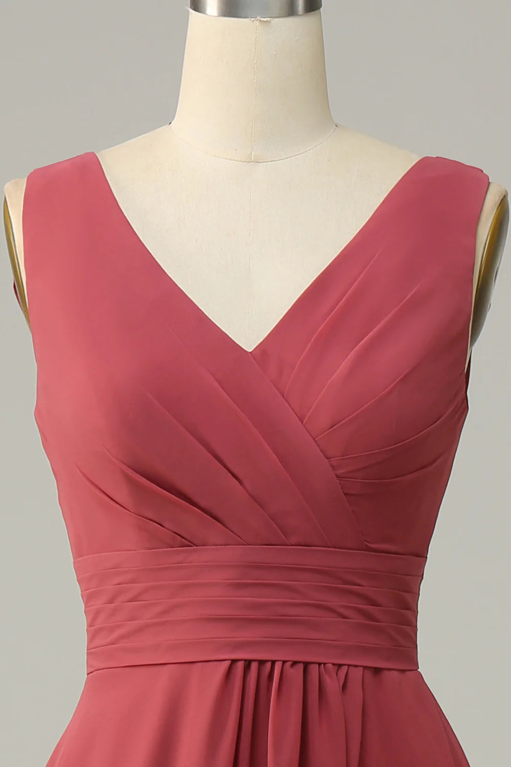 Sexy and elegant V-neck desert rose sleeveless chiffon long bridesmaid dress