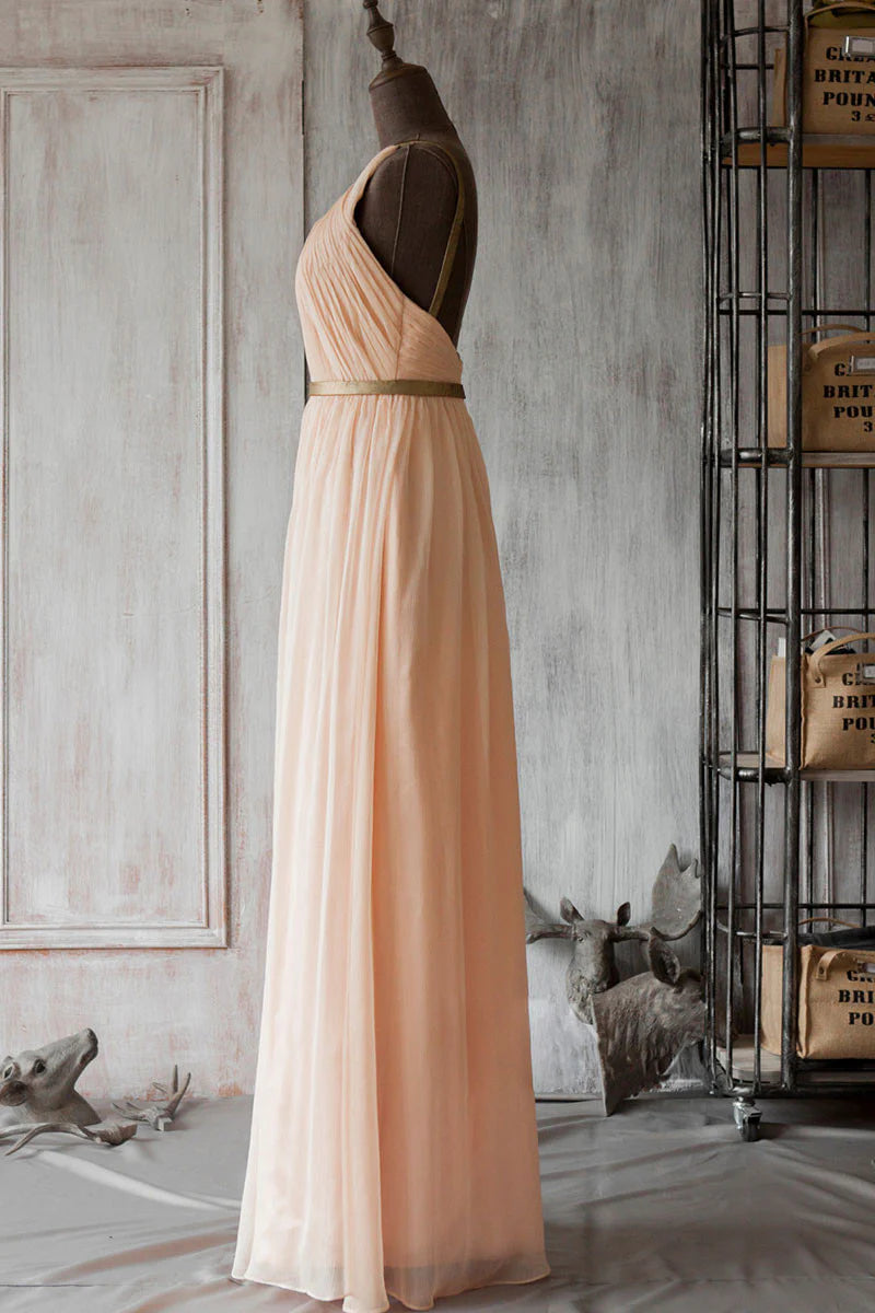 Simple Pink Chiffon Long Evening Dress For Prom Dress