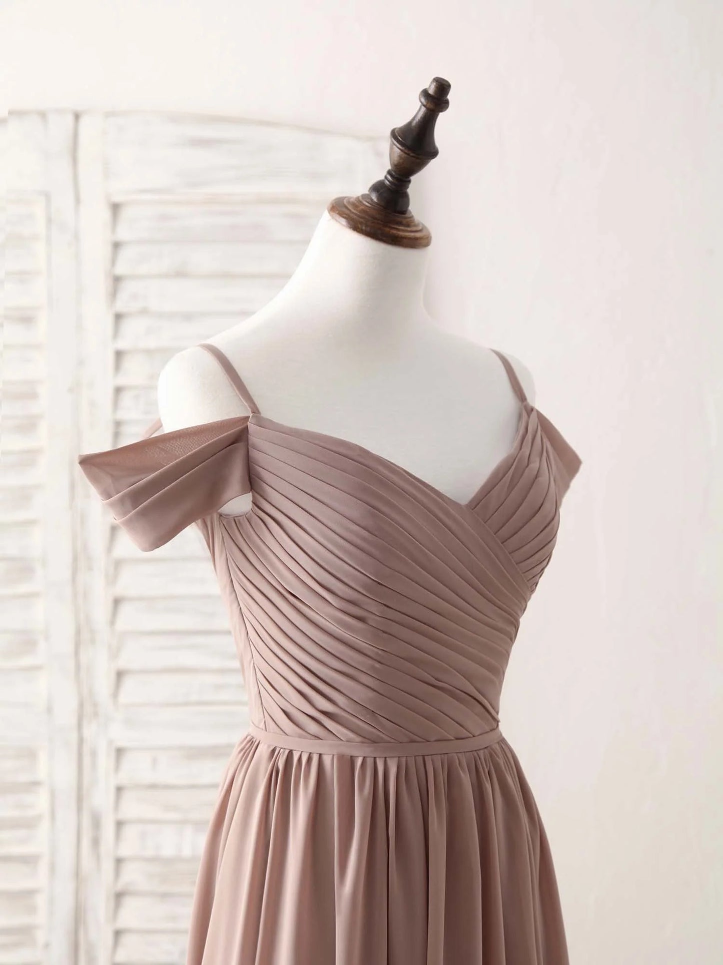 V Neck Dark Champagne Chiffon Long Prom Dress Bridesmaid Dress
