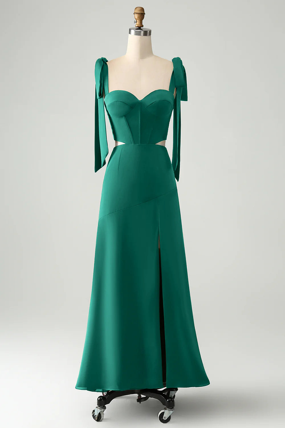 A Line Spaghetti Straps Floor Length Dress with Slit