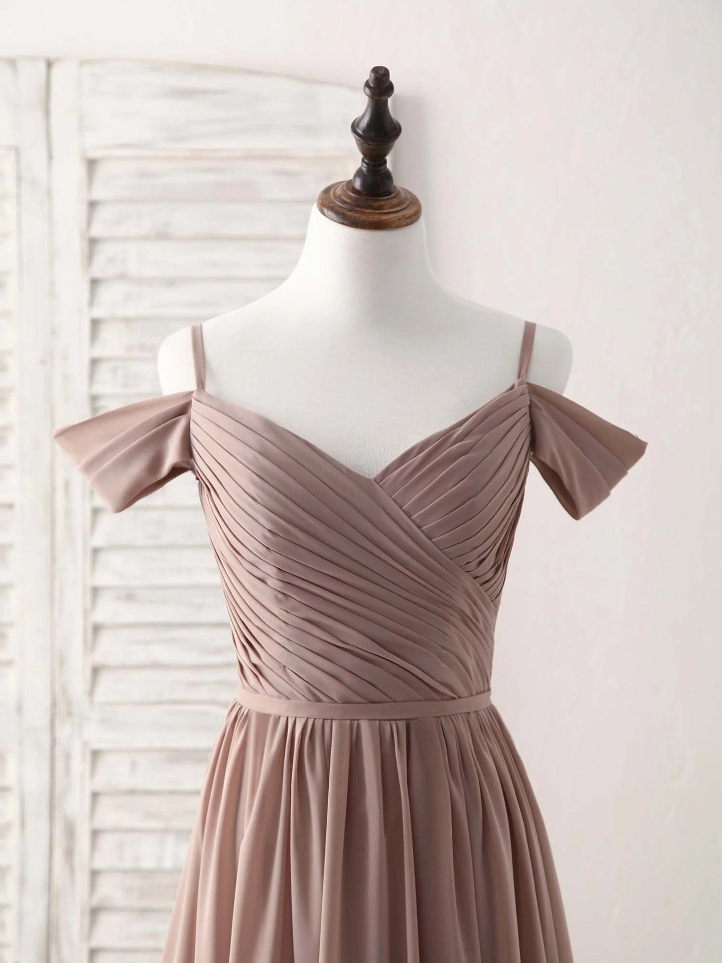 V Neck Dark Champagne Chiffon Long Prom Dress Bridesmaid Dress
