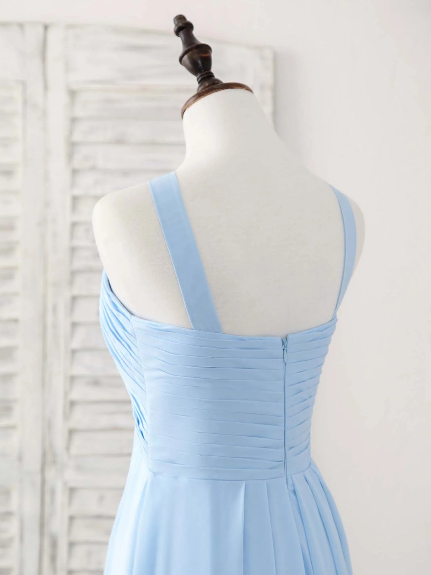 V Neck Chiffon Blue Long Prom Dress Blue Bridesmaid Dress