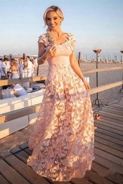 Carmine pink A-line dress with long sleeves sweetheart lace long ball dress