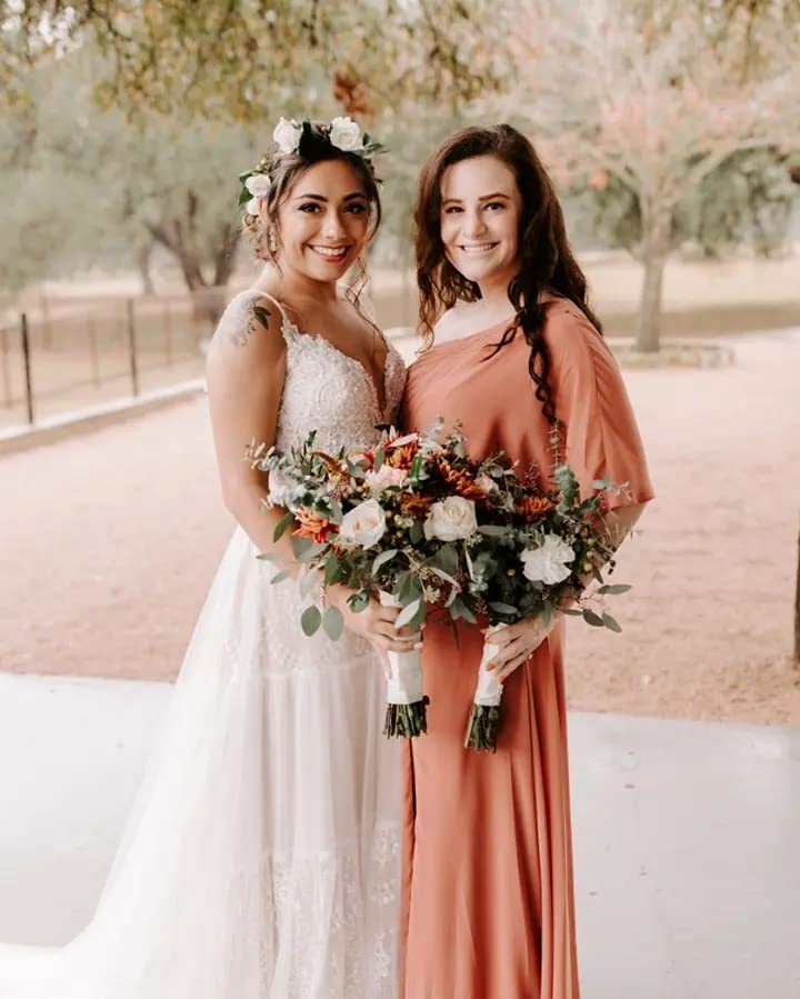 A-line Chiffon Sexy and Elegant One Shoulder Long Sleeve Split Bridesmaid Dress
