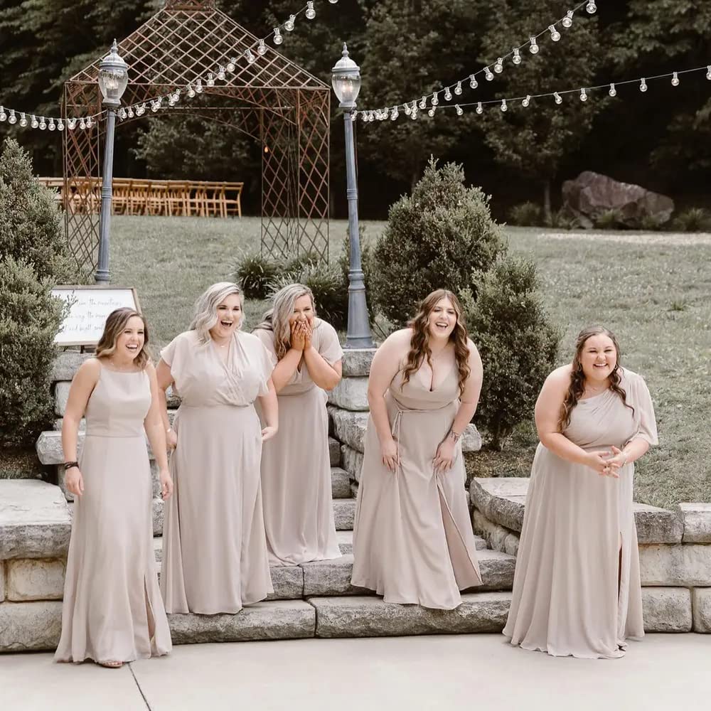 A-line Chiffon Sexy and Elegant One Shoulder Long Sleeve Split Bridesmaid Dress