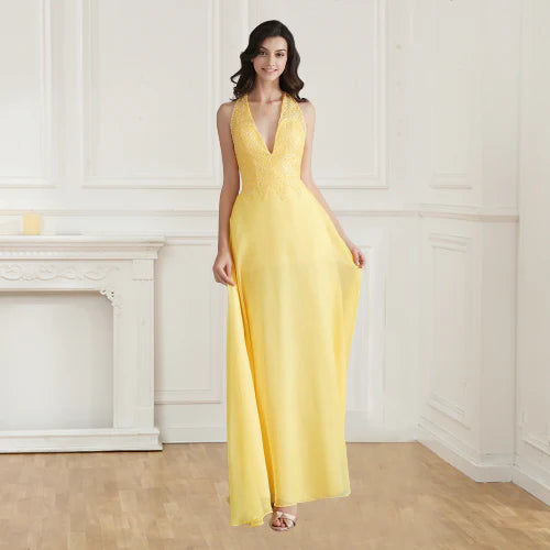 A-line single strap chiffon embellished flower beaded formal dress